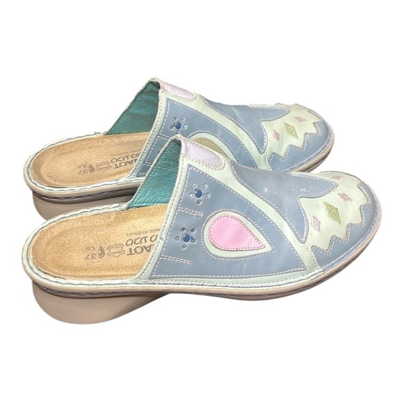 Naot Leather Slip-On Mules Pastel Patchwork Comfort Shoes Size 37 - Picture 1 of 17